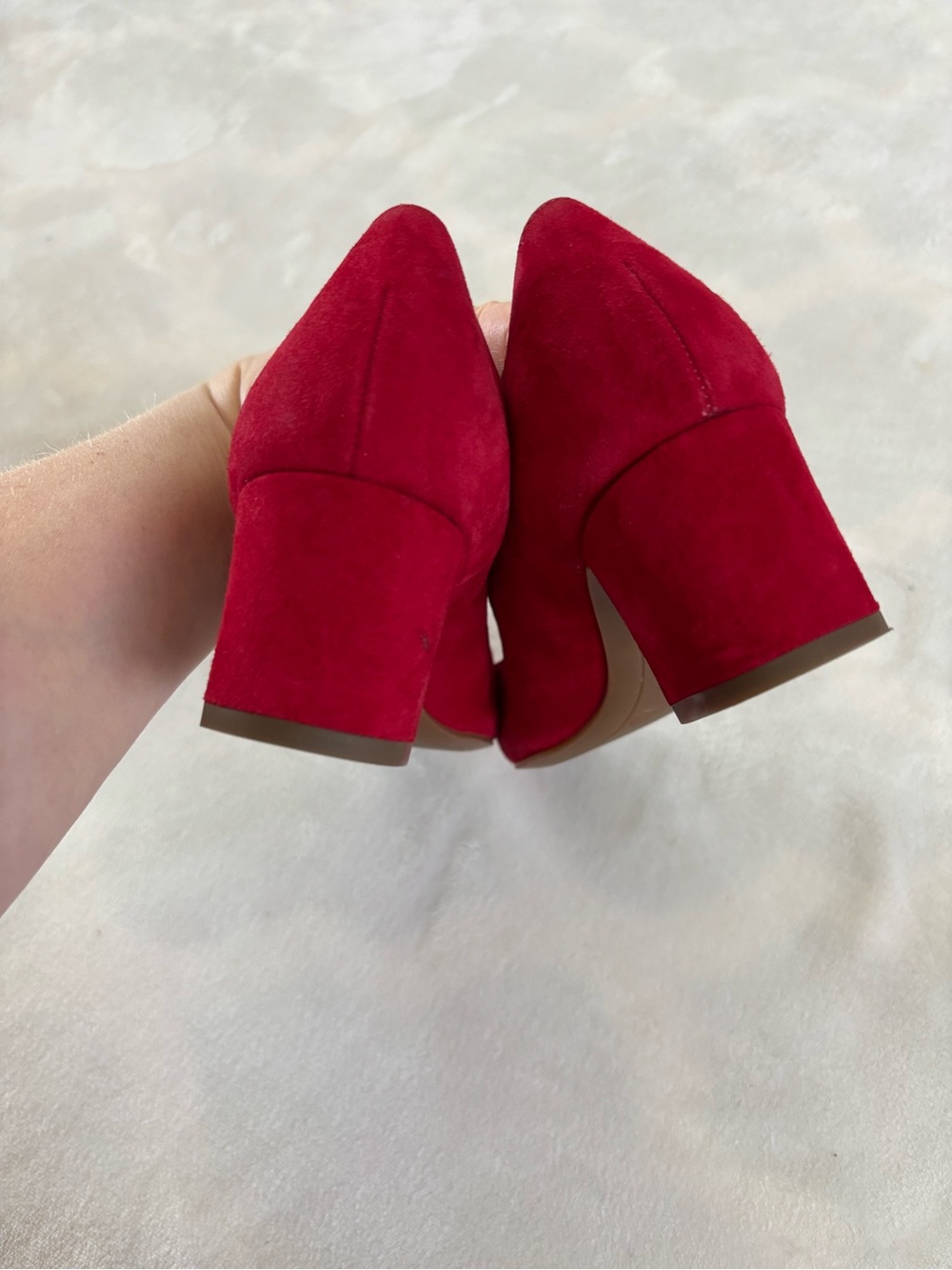 Paul Green Red Suede Pointed Toe Block Heel Pumps Size 7.5/EU 38Low Heel Classic - Picture 3 of 9